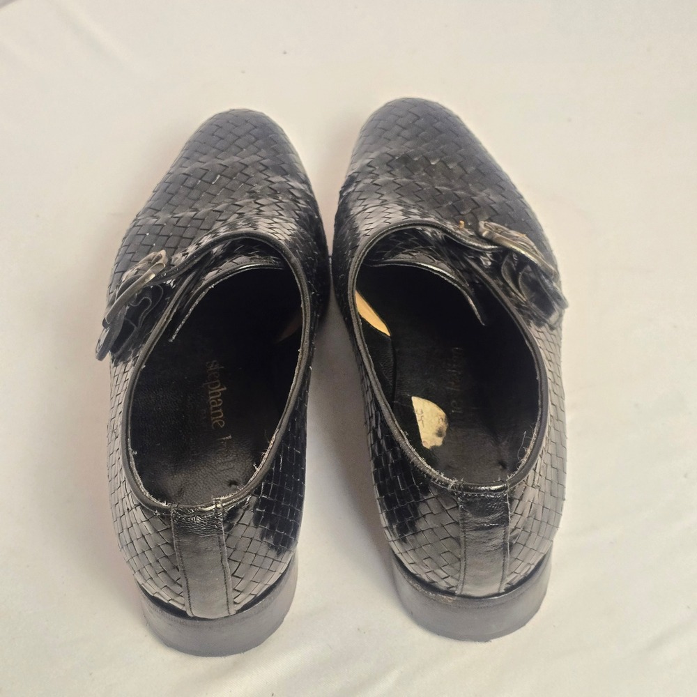 Stephane Kelian Paris Black Woven Leather Monk Strap Shoes Made in France 6.5 - Picture 2 of 14